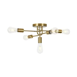 Brass 5-Light Tiered Linear Sputnik Semi Flush Mount