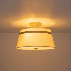 Brass 3-Light White Fabric Drum Cage Semi Flush Mount