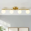 Brass Linear Opal Glass Globe Semi Flush Mount Vanity Light