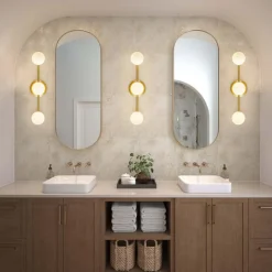 Brass Linear Opal Glass Globe Semi Flush Mount Vanity Light