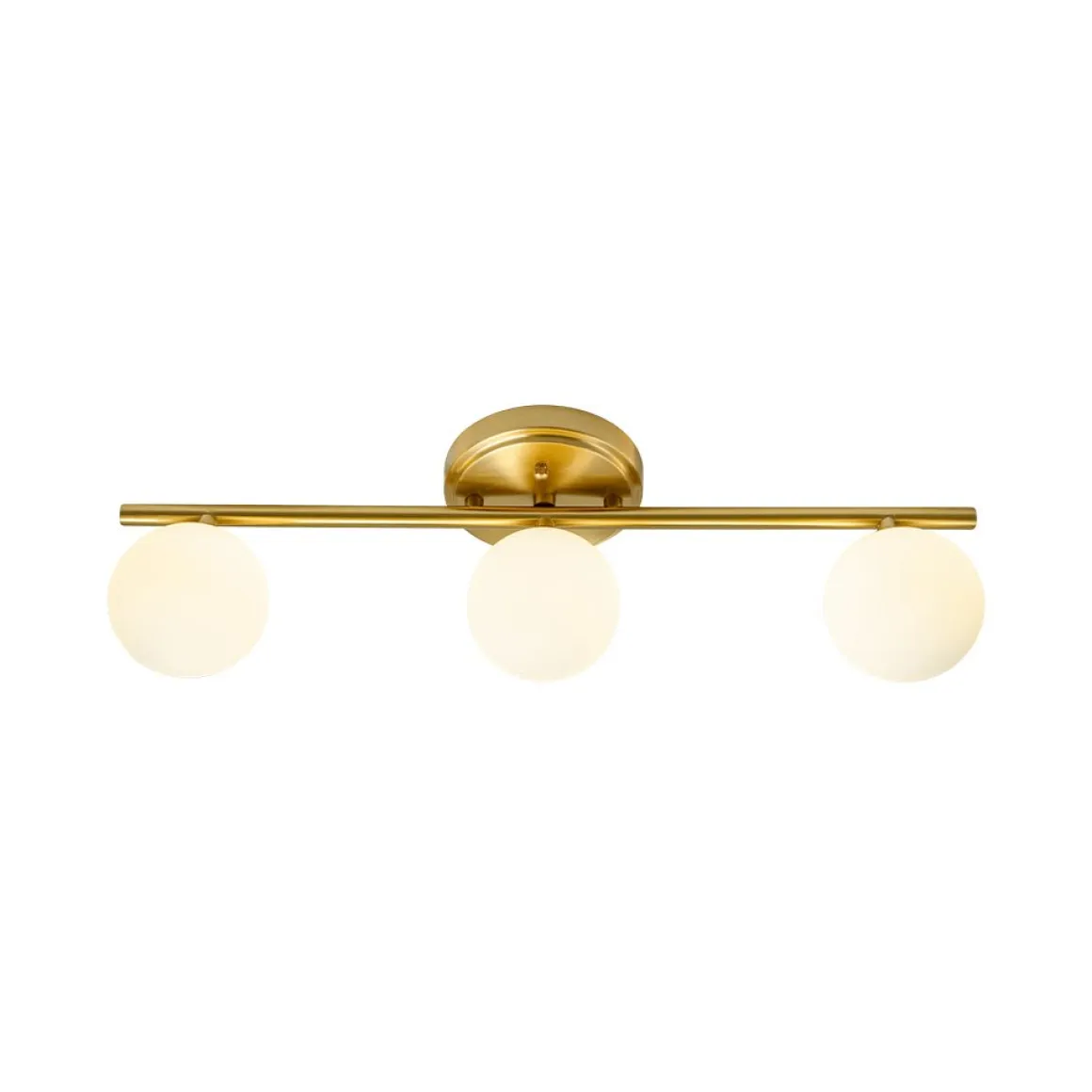 Brass Linear Opal Glass Globe Semi Flush Mount Vanity Light