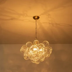 Brass Luxe Cluster Hammered Glass Globe Bubble Chandelier