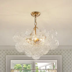 Brass Luxe Cluster Hammered Glass Globe Bubble Chandelier