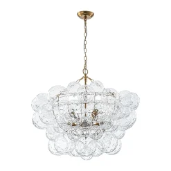 Brass Luxe Cluster Hammered Glass Globe Bubble Chandelier
