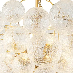 Brass Luxe Cluster Rippled Glass Globe Bubble Chandelier