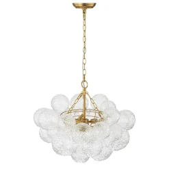 Brass Luxe Cluster Rippled Glass Globe Bubble Chandelier