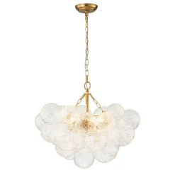 Brass Luxe Cluster Rippled Glass Globe Bubble Chandelier