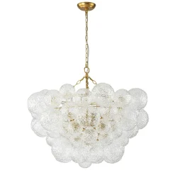 Brass Luxe Cluster Rippled Glass Globe Bubble Chandelier