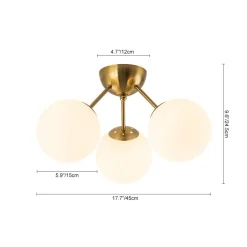 Brass Mid-Century 3-Light Glass Globe Semi Flush Mount