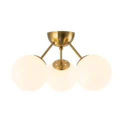 Brass Mid-Century 3-Light Glass Globe Semi Flush Mount
