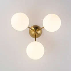 Brass Mid-Century 3-Light Glass Globe Semi Flush Mount