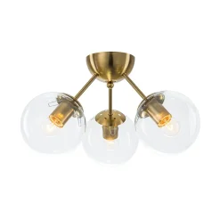 Brass Mid-Century 3-Light Glass Globe Semi Flush Mount