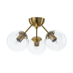 Brass Mid-Century 3-Light Glass Globe Semi Flush Mount