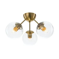 Brass Mid-Century 3-Light Glass Globe Semi Flush Mount
