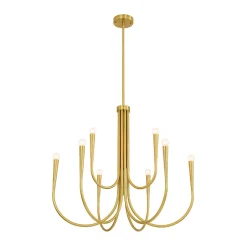 Brass Mid-Century Minimalist Tiered Candle Style Chandelier