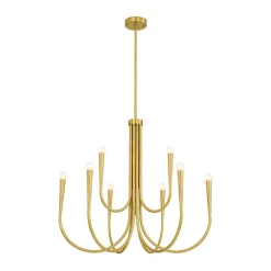 Brass Mid-Century Minimalist Tiered Candle Style Chandelier