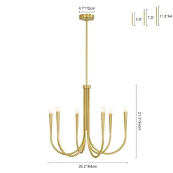 Brass Mid-Century Minimalist Tiered Candle Style Chandelier