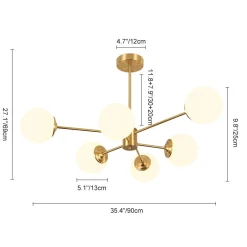 Brass Opal Glass Globe Tier Sputnik Chandelier
