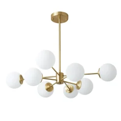 Brass Opal Glass Globe Tier Sputnik Chandelier