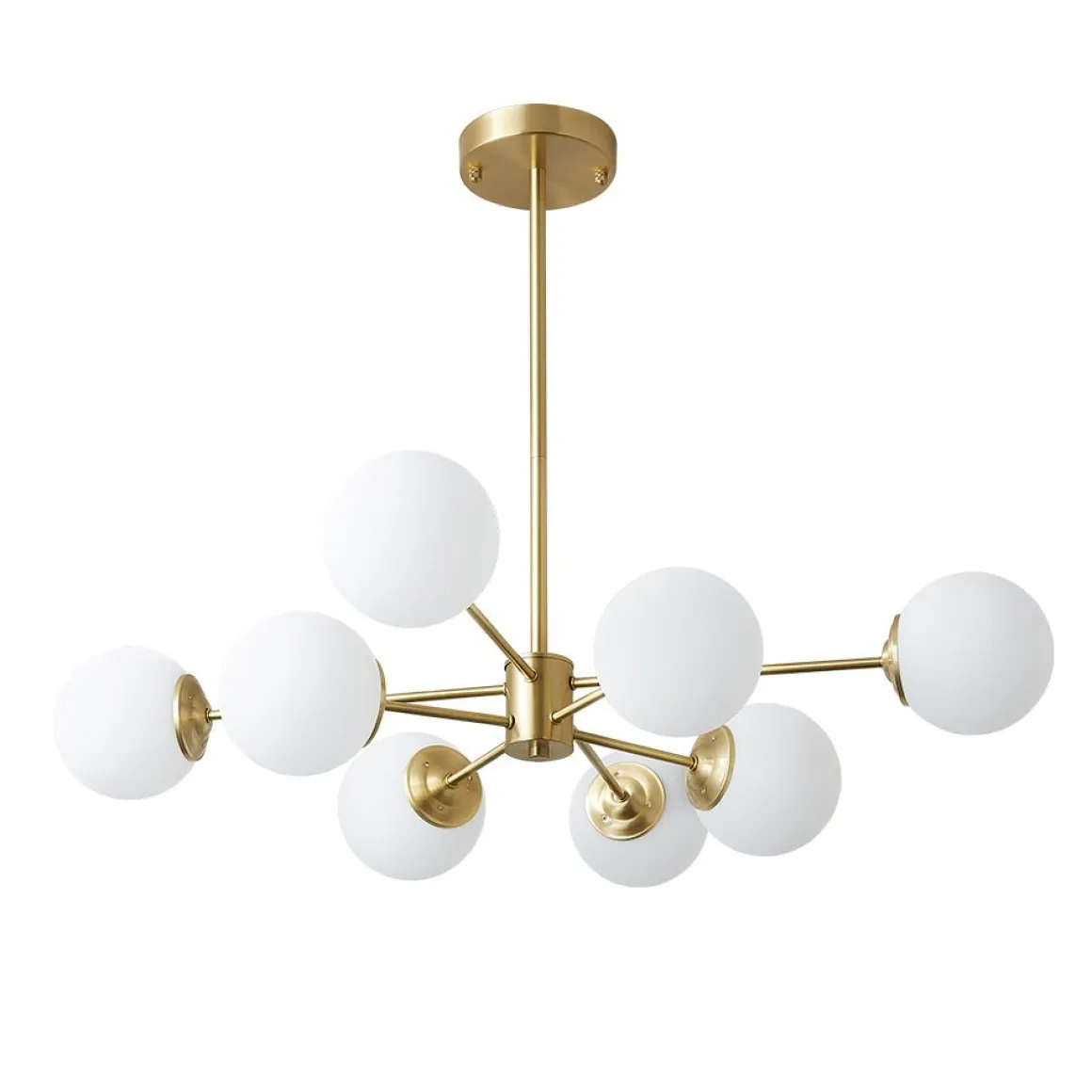 Brass Opal Glass Globe Tier Sputnik Chandelier