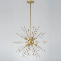 Brass Ribbed Glass Globe Bubble Sputnik Sunburst Chandelier