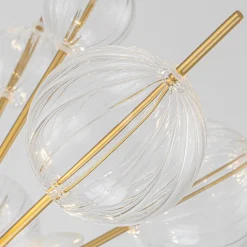Brass Ribbed Glass Globe Bubble Sputnik Sunburst Chandelier