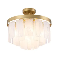 Brass Round Tiered Opal Swirl Glass Pendant Chandelier