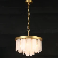 Brass Round Tiered Opal Swirl Glass Pendant Chandelier