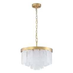 Brass Round Tiered Opal Swirl Glass Pendant Chandelier