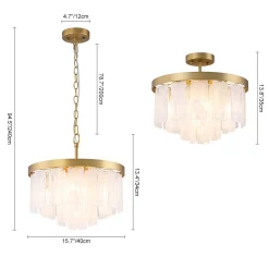 Brass Round Tiered Opal Swirl Glass Pendant Chandelier