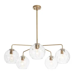 Brass Striped Ribbed Glass Globe 5-light Sputnik Chandelier