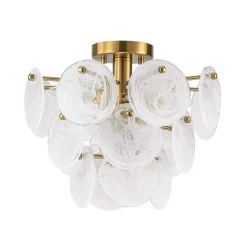 Brass Tiered Opal Swirl Glass Semi Flush Chandelier