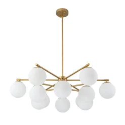 Brass 2-Tier Sputnik Frosted Glass Bubble Pendant Chandelier