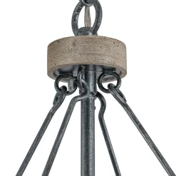 Candle Style Weathered Wooden Square Cage Pendant Light