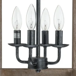 Candle Style Weathered Wooden Square Cage Pendant Light
