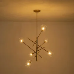 Celestial Glass Globe Sputnik Chandelier - Adjustable Linear Arm