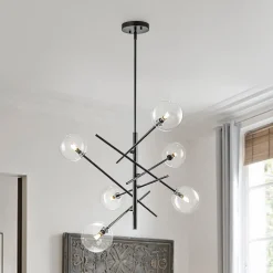 Celestial Glass Globe Sputnik Chandelier - Adjustable Linear Arm