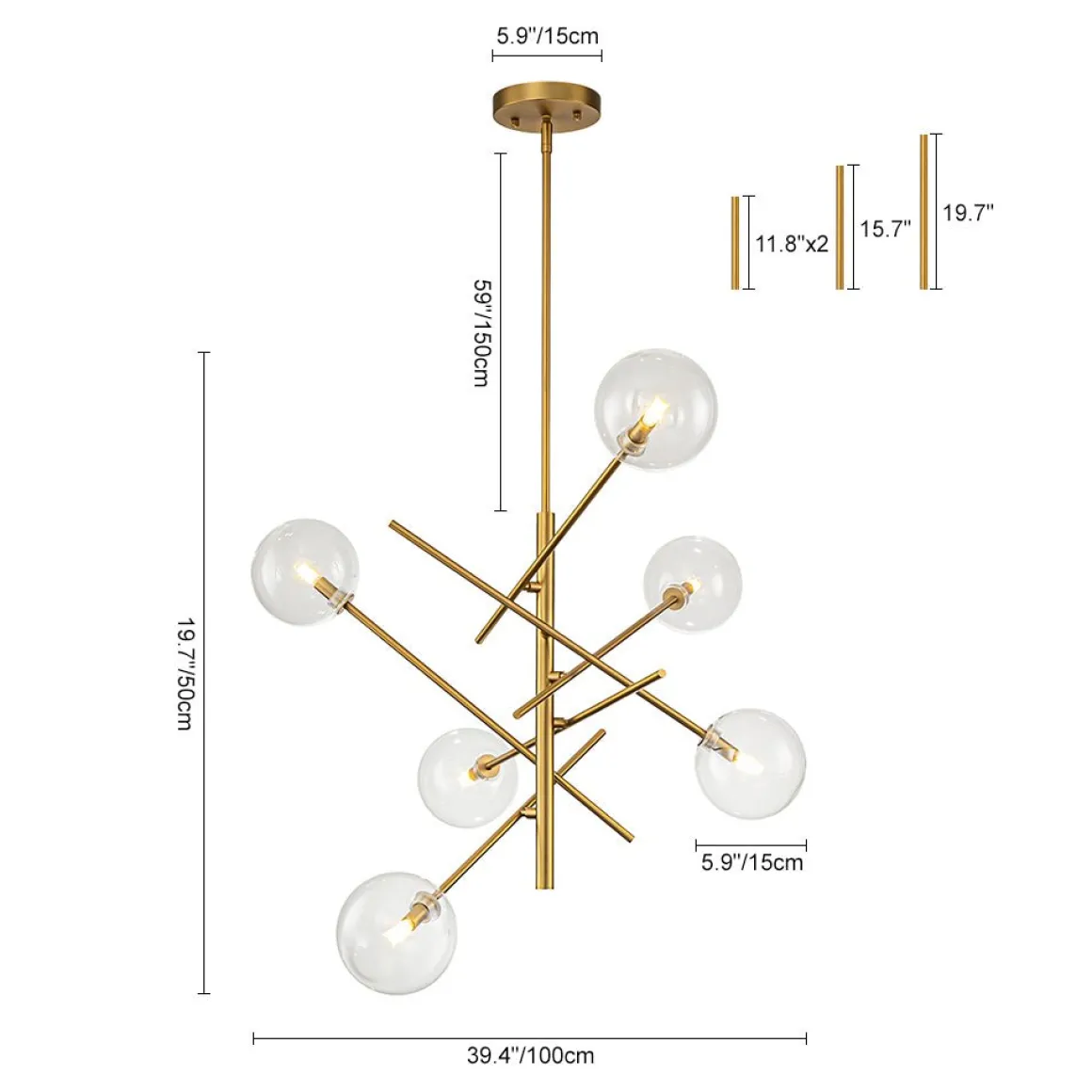 Celestial Glass Globe Sputnik Chandelier - Adjustable Linear Arm