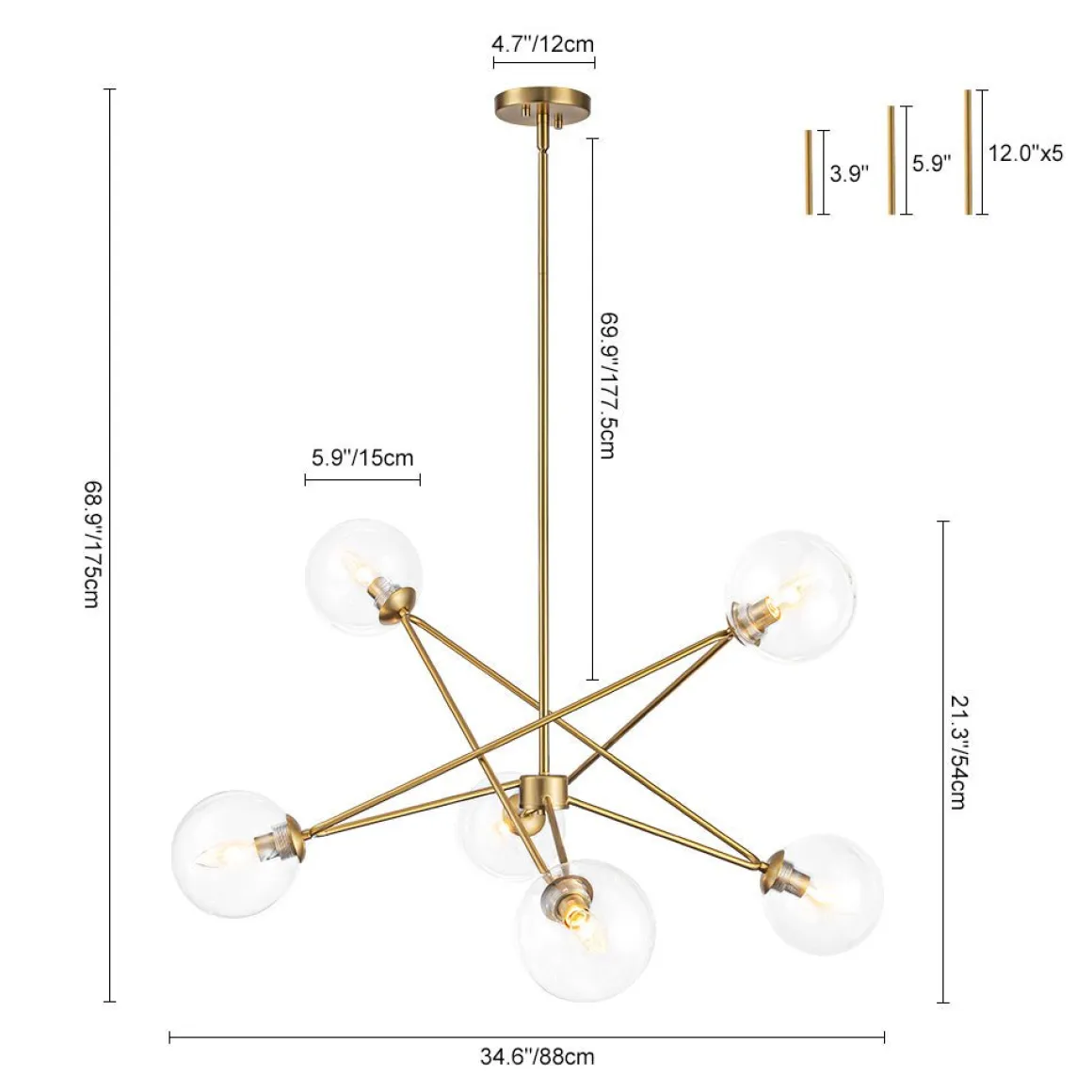 Celestial Glass Globe Staggered Linear Sputnik Chandelier