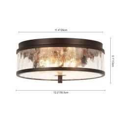 Clear Crackled Glass Drum Flush Mount Light