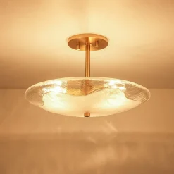 Cloudy Style Textured Glass Shallow Bowl Round Semi Flush Mount