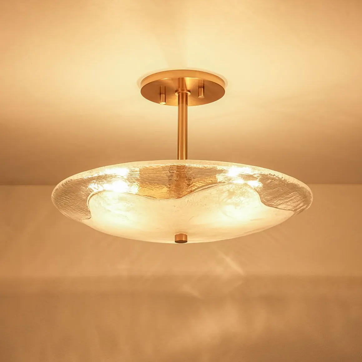 Cloudy Style Textured Glass Shallow Bowl Round Semi Flush Mount