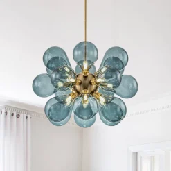 Cluster Blue Glass Bubble Chandelier