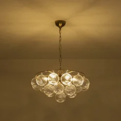 Cluster Ribbed Glass Globe Bubble Round Tiered Chandelier
