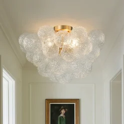 Cluster Rippled Textured Glass Bubble Semi Flush Chandelier