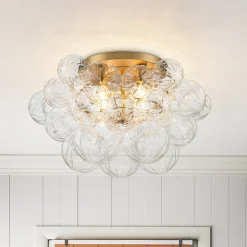 Cluster Sculpture Glass Bubble Round Semi Flush Chandelier