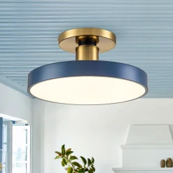 Contemporary Brass Blue Round LED Semi Flush Lighting