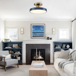 Contemporary Brass Blue Round LED Semi Flush Lighting