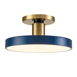 Contemporary Brass Blue Round LED Semi Flush Lighting