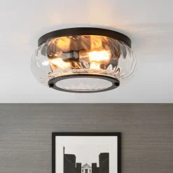 Contemporary Clear Striped Glass Round Flush Mount Light